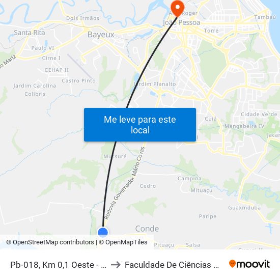 Pb-018, Km 0,1 Oeste - Entrada Do Conde to Faculdade De Ciências Médicas Da Paraíba map