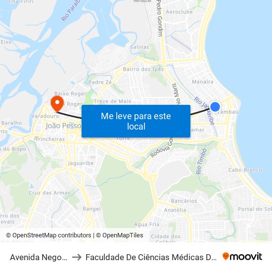 Avenida Nego, 870 to Faculdade De Ciências Médicas Da Paraíba map