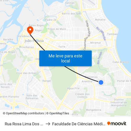 Rua Rosa Lima Dos Santos, 621 to Faculdade De Ciências Médicas Da Paraíba map