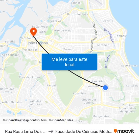Rua Rosa Lima Dos Santos, 411 to Faculdade De Ciências Médicas Da Paraíba map