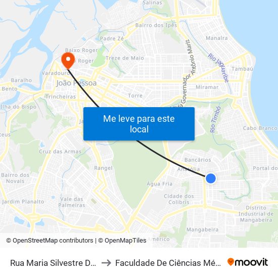 Rua Maria Silvestre Dos Santos, 81 to Faculdade De Ciências Médicas Da Paraíba map