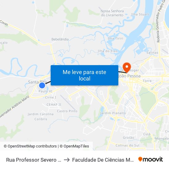 Rua Professor Severo Rodrigues, 459 to Faculdade De Ciências Médicas Da Paraíba map