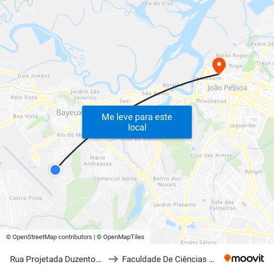 Rua Projetada Duzentos E Oitenta E Um, 1 to Faculdade De Ciências Médicas Da Paraíba map