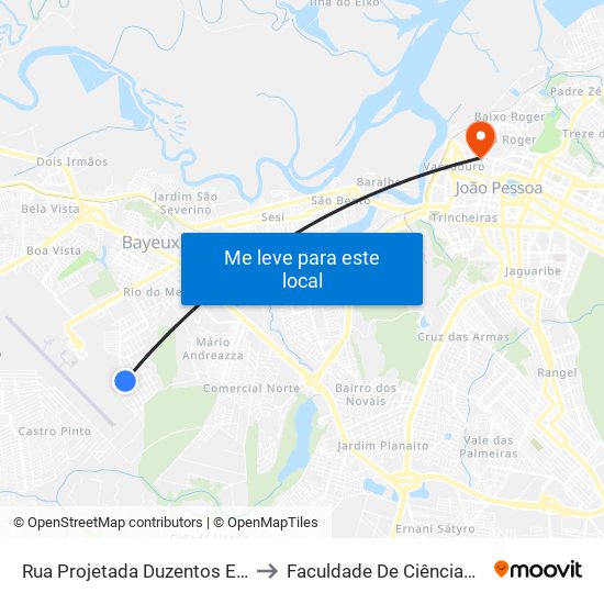 Rua Projetada Duzentos E Oitenta E Um, 100-228 to Faculdade De Ciências Médicas Da Paraíba map