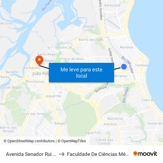 Avenida Senador Rui Carneiro 890 to Faculdade De Ciências Médicas Da Paraíba map