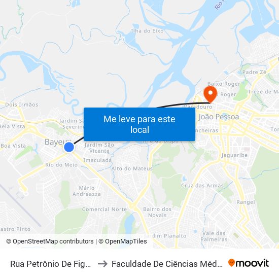 Rua Petrônio De Figueiredo, 481 to Faculdade De Ciências Médicas Da Paraíba map