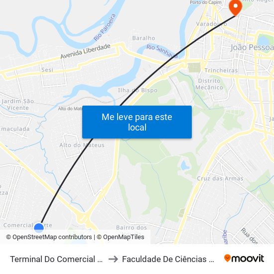 Terminal Do Comercial Norte - Linha 5615 to Faculdade De Ciências Médicas Da Paraíba map