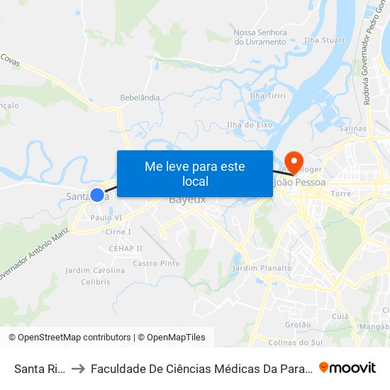 Santa Rita to Faculdade De Ciências Médicas Da Paraíba map