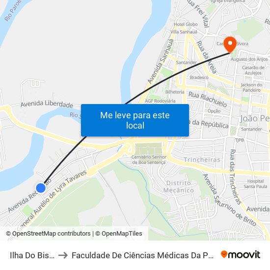 Ilha Do Bispo to Faculdade De Ciências Médicas Da Paraíba map
