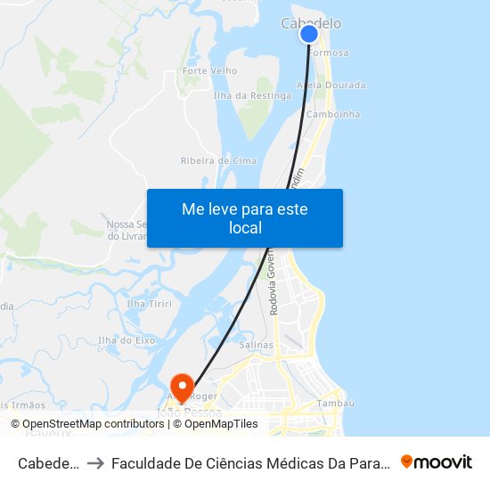 Cabedelo to Faculdade De Ciências Médicas Da Paraíba map