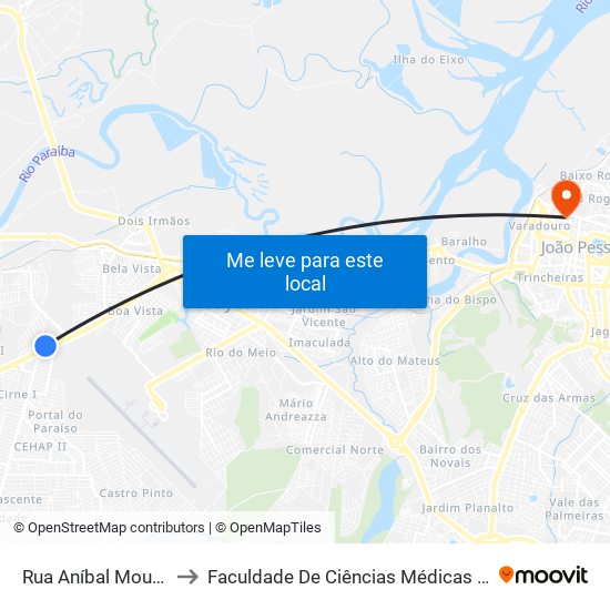 Rua Aníbal Moura, 366 to Faculdade De Ciências Médicas Da Paraíba map