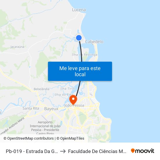Pb-019 - Estrada Da Guia - Parada 13 to Faculdade De Ciências Médicas Da Paraíba map