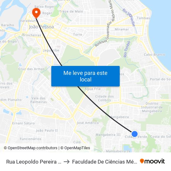 Rua Leopoldo Pereira Lima, 529-561 to Faculdade De Ciências Médicas Da Paraíba map