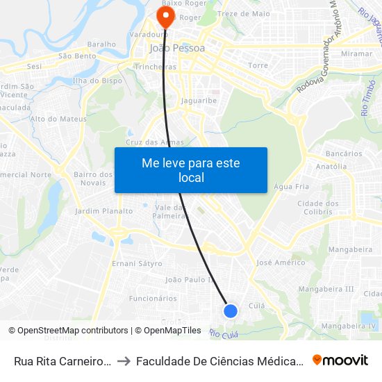 Rua Rita Carneiro Diniz, 3 to Faculdade De Ciências Médicas Da Paraíba map