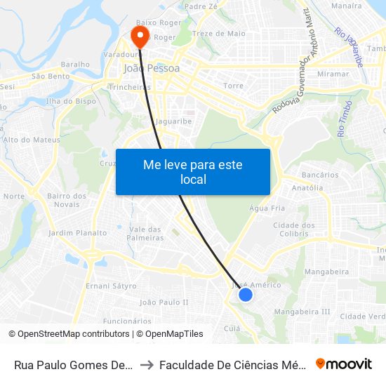 Rua Paulo Gomes De Almeida, 321 to Faculdade De Ciências Médicas Da Paraíba map