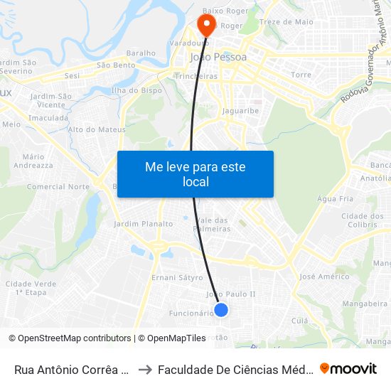 Rua Antônio Corrêa Da Costa, 57 to Faculdade De Ciências Médicas Da Paraíba map