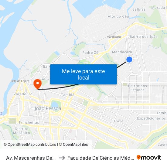 Av. Mascarenhas De Morais, 478 to Faculdade De Ciências Médicas Da Paraíba map