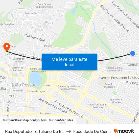 Rua Deputado Tertuliano De Brito, 315 | Praça Assis Chateaubriand to Faculdade De Ciências Médicas Da Paraíba map