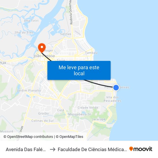 Avenida Das Falésias, 400 to Faculdade De Ciências Médicas Da Paraíba map