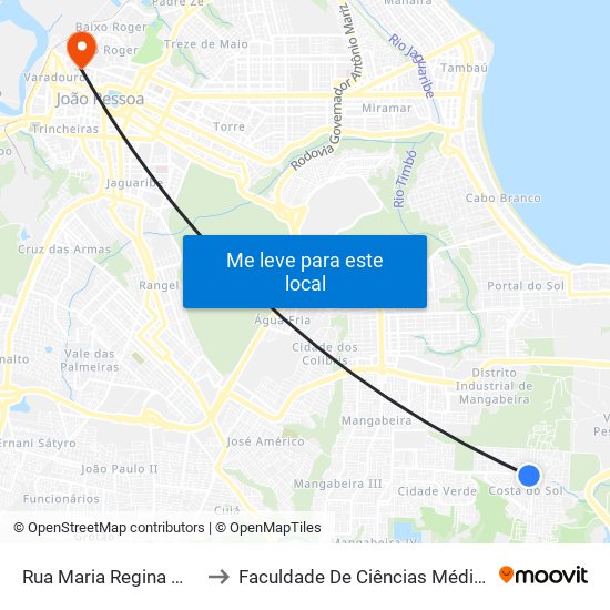 Rua Maria Regina Martins, 656 to Faculdade De Ciências Médicas Da Paraíba map