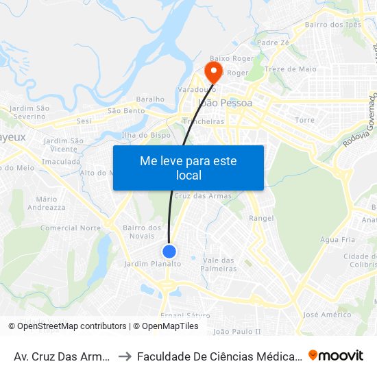 Av. Cruz Das Armas, 2951 to Faculdade De Ciências Médicas Da Paraíba map