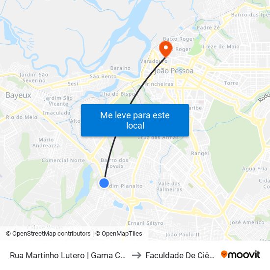 Rua Martinho Lutero | Gama Caminhões (Sentido Bairro Das Industrias) to Faculdade De Ciências Médicas Da Paraíba map