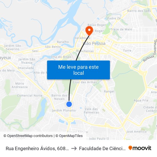 Rua Engenheiro Ávidos, 608 | Terminal Do Jardim Planalto to Faculdade De Ciências Médicas Da Paraíba map