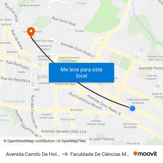 Avenida Camilo De Holanda, 984-1062 to Faculdade De Ciências Médicas Da Paraíba map