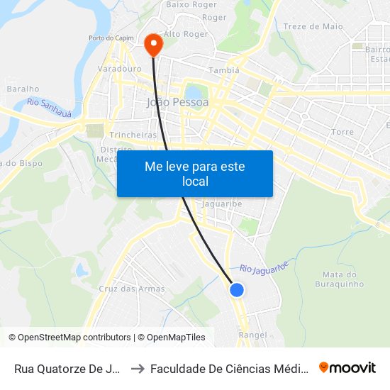 Rua Quatorze De Julho, 1-225 to Faculdade De Ciências Médicas Da Paraíba map