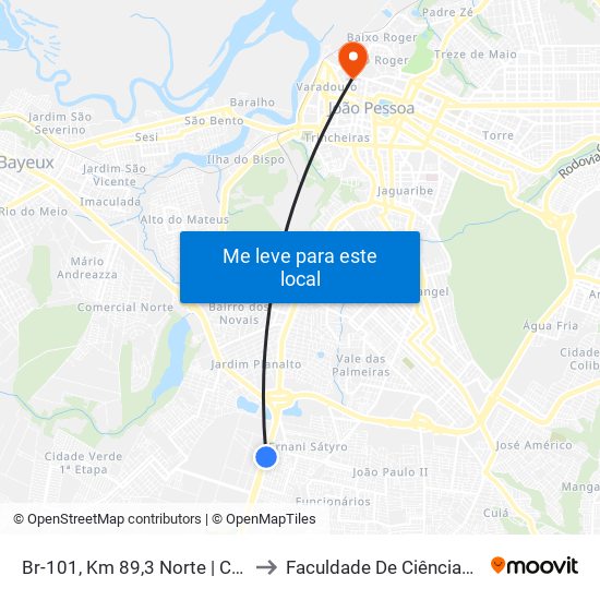 Br-101, Km 89,3 Norte | Churrascaria A Gauchinha to Faculdade De Ciências Médicas Da Paraíba map