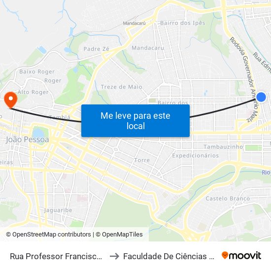 Rua Professor Francisco Oliveira Pôrto, 538 to Faculdade De Ciências Médicas Da Paraíba map