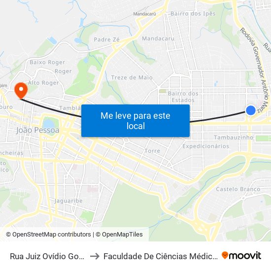 Rua Juiz Ovídio Gouveia, 419 to Faculdade De Ciências Médicas Da Paraíba map