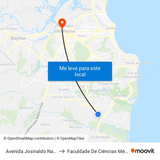 Avenida Josinaldo Nascimento, 649 to Faculdade De Ciências Médicas Da Paraíba map