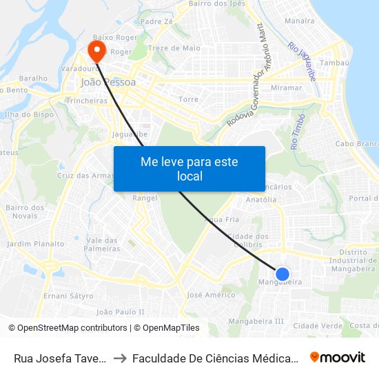 Rua Josefa Taveira, 600 to Faculdade De Ciências Médicas Da Paraíba map