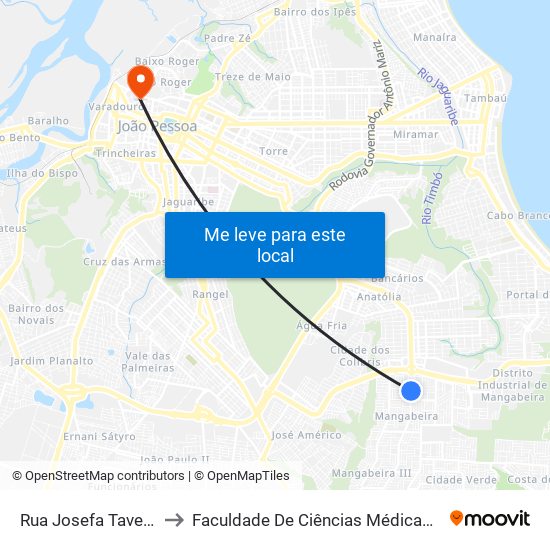 Rua Josefa Taveira, 344 to Faculdade De Ciências Médicas Da Paraíba map