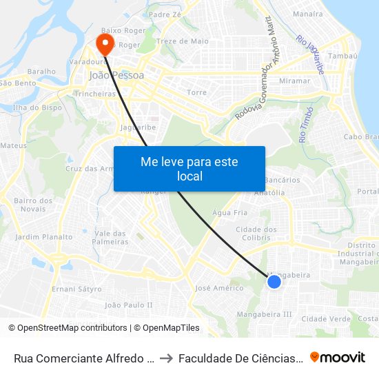 Rua Comerciante Alfredo Ferreira Da Rocha, 993 to Faculdade De Ciências Médicas Da Paraíba map