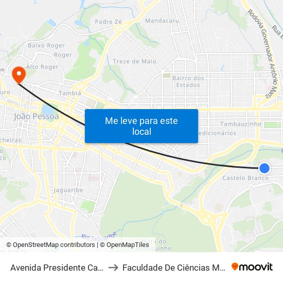 Avenida Presidente Castelo Branco, 83 to Faculdade De Ciências Médicas Da Paraíba map