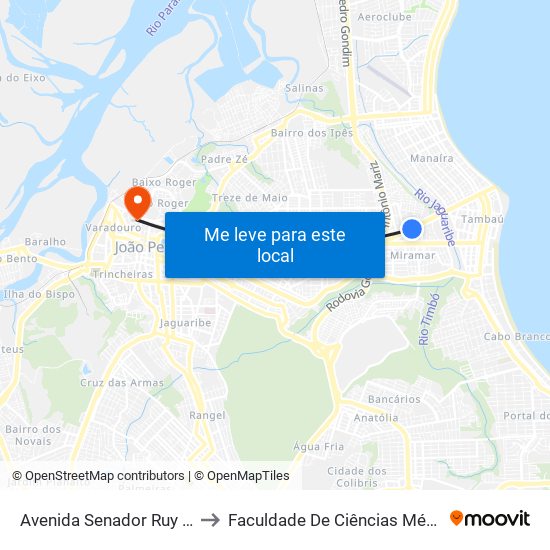 Avenida Senador Ruy Carneiro, 700 to Faculdade De Ciências Médicas Da Paraíba map