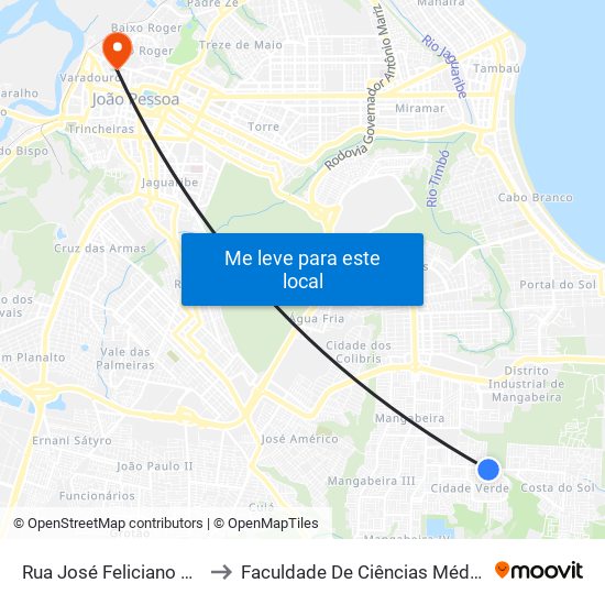 Rua José Feliciano Da Silva, 316 to Faculdade De Ciências Médicas Da Paraíba map