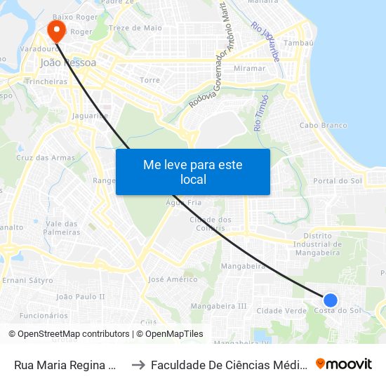 Rua Maria Regina Martins, 498 to Faculdade De Ciências Médicas Da Paraíba map