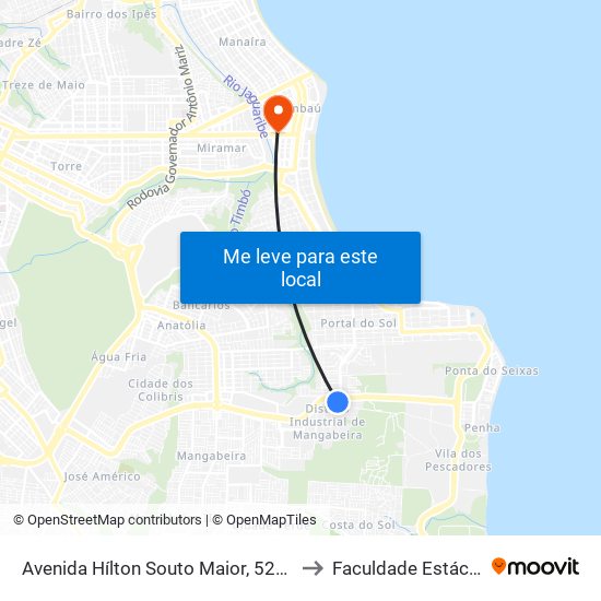 Avenida Hílton Souto Maior, 5230 to Faculdade Estácio map
