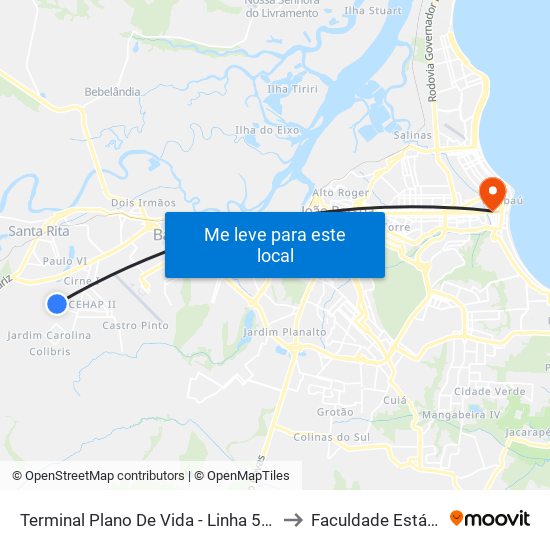 Terminal Plano De Vida - Linha 5607 to Faculdade Estácio map