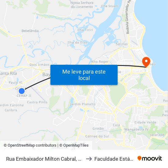 Rua Embaixador Milton Cabral, 127 to Faculdade Estácio map