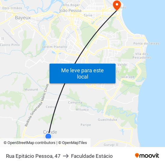 Rua Epitácio Pessoa, 47 to Faculdade Estácio map