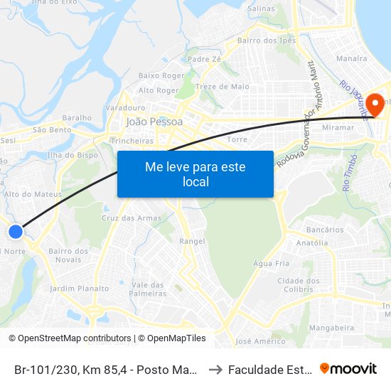 Br-101/230, Km 85,4 - Posto Mastergás to Faculdade Estácio map