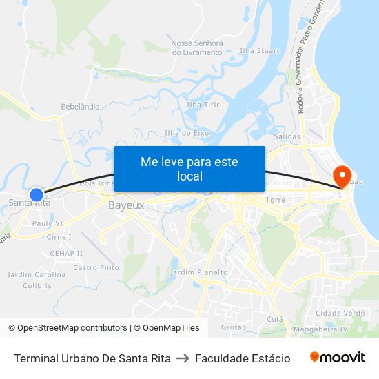Terminal Urbano De Santa Rita to Faculdade Estácio map