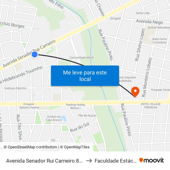 Avenida Senador Rui Carneiro 890 to Faculdade Estácio map