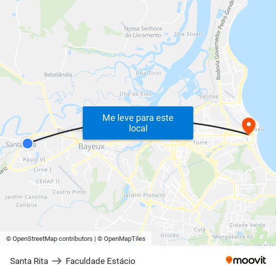 Santa Rita to Faculdade Estácio map