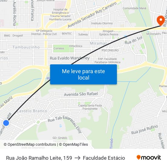Rua João Ramalho Leite, 159 to Faculdade Estácio map