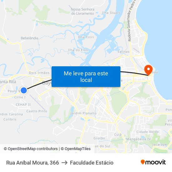 Rua Aníbal Moura, 366 to Faculdade Estácio map